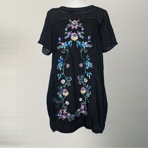 Umgee Black Embroidered Boho Dress – Size Large
